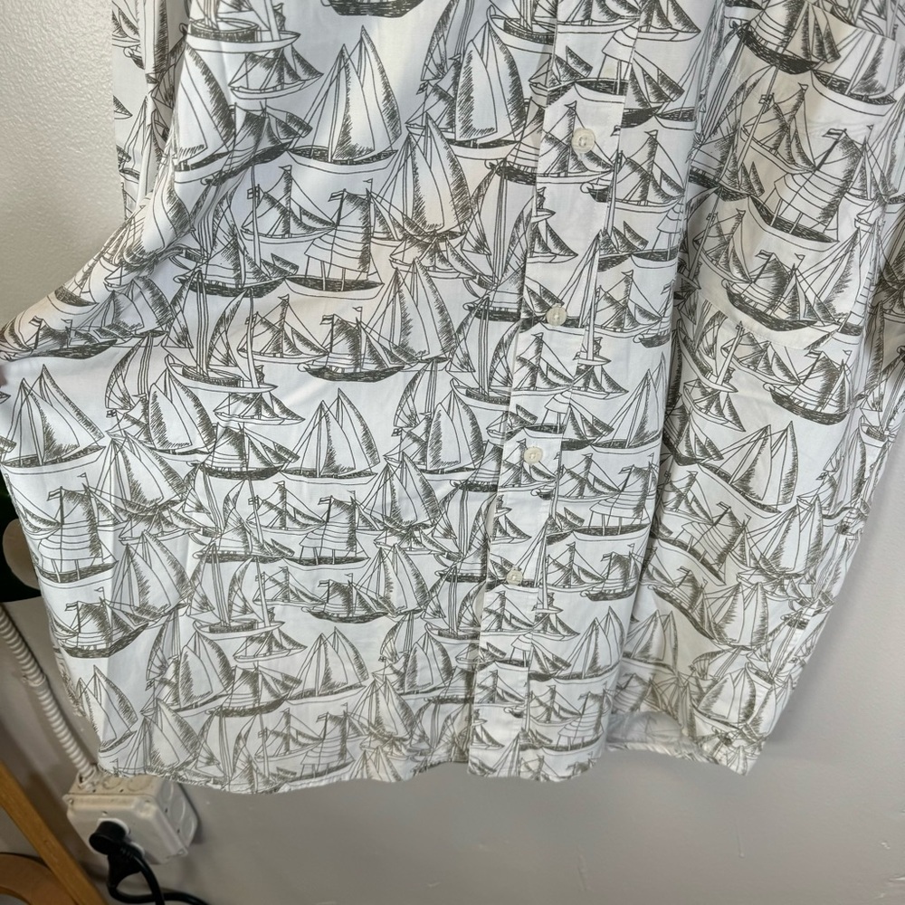 vintage men sailboat print buttondown shirt white gray nautical 100%cotton large - Picture 5 of 13